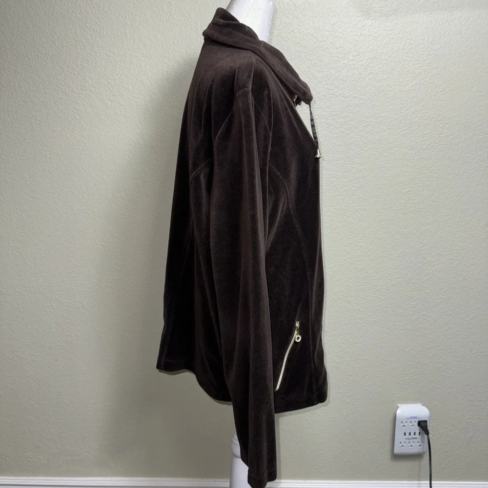 Zenergy by Chico's Size 3 Brown Velour Track Jacket Luxe Athleisure Y2K Zip XL